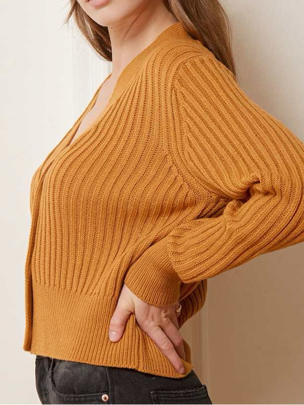 Lulu's Golden Mustard Ribbed Button-Front Cardigan - Picture 3 of 9